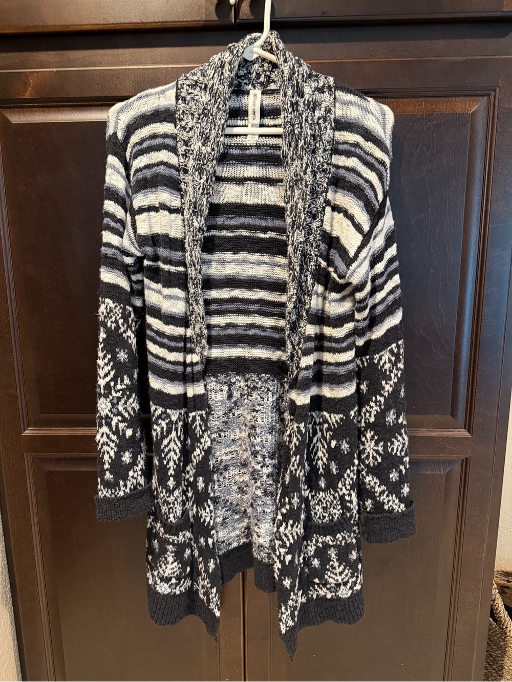 Bethany Mota Black & White Striped Open-Front Cardigan